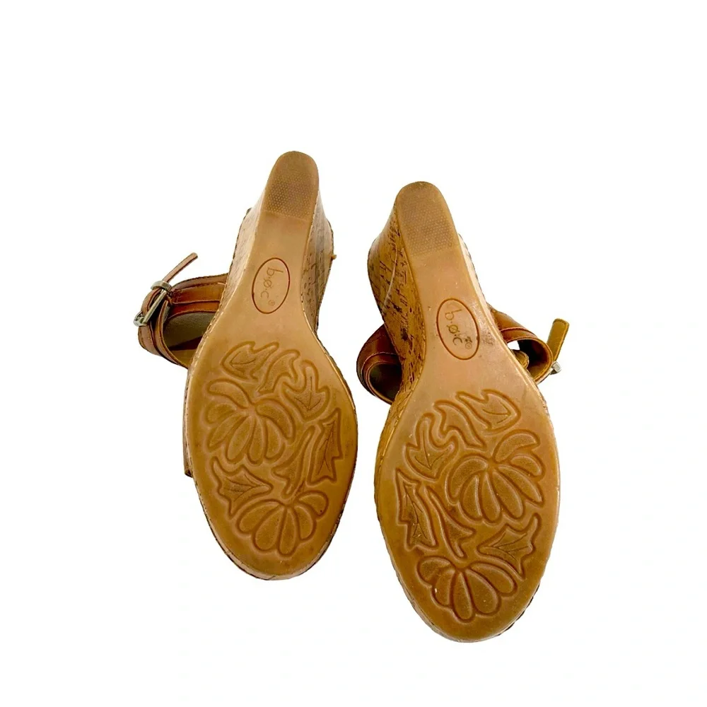 BOC Born Concepts Brown Pounce Double Strap Cork Wedge Heels, Size 8M